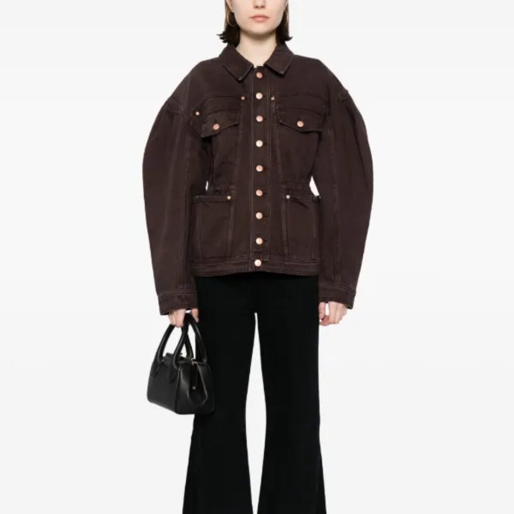 ulla johnson medium dk brown odette dylan denim puff sleeve peplum jacket